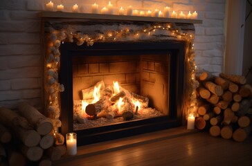 fireplace at christmas - obrazy, fototapety, plakaty