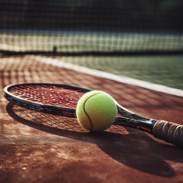 a tennis ball and racket on the court