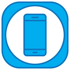 Vector image of blue cell phone icon with white background and blue borders