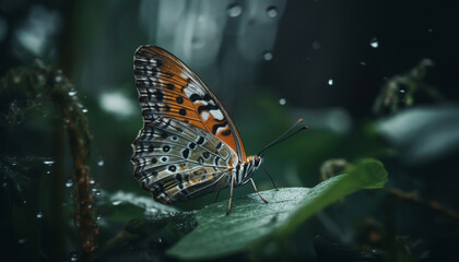 Fototapeta na wymiar Vibrant butterfly wing spotted in tranquil tropical rainforest elegance generated by AI