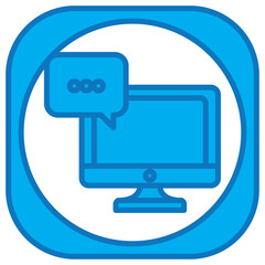 Vector icon of a blue computer screen inside a square with rounded corners