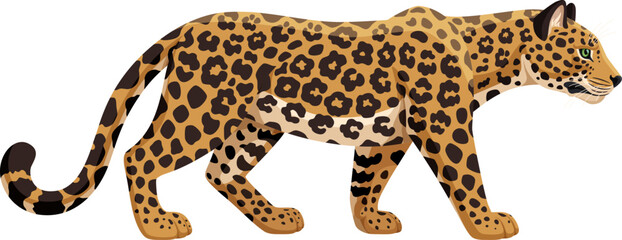 Leopard walking vector illustration. African leopard side view isolated on white background