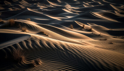 Fototapeta na wymiar Rippled sand dunes in arid Africa, a tranquil beauty in nature generated by AI