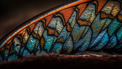 Vibrant butterfly wing showcases nature elegance and beauty in close up generated by AI