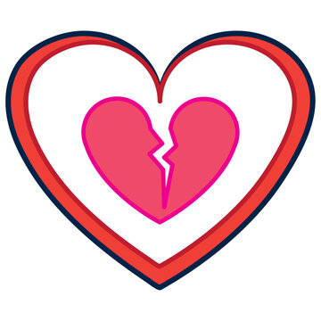 vector icon of a broken heart with white background with red border