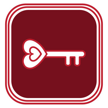 valentine heart shaped key vector icon with red background