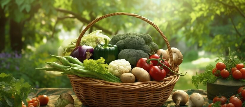 Healthy food basket full of vegetables organic farming vegan products