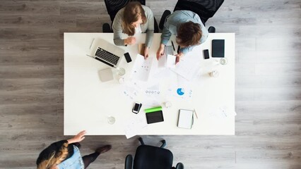 Group, meeting and time lapse above of office, team and people working on project with speed, commitment and collaboration. Startup, agency and fast creative workforce in planning target or strategy