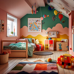 Blue and Peach Kids Room Design