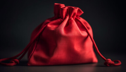 Gift sack tied with rope, burlap material for rustic decoration generated by AI