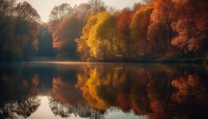 Autumn forest reflects vibrant colors of nature beauty in tranquility generated by AI