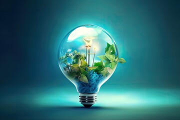 Eco friendly Light bulb design. Incandescence green earth planet. 