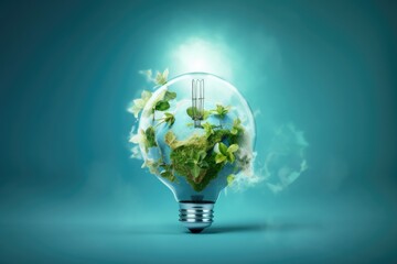 Eco friendly Light bulb design. Incandescence green earth planet. 