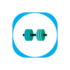 Gym dumbbells vector icon with white background and blue border