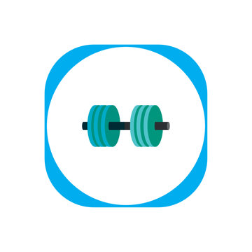 Gym dumbbells vector icon with white background and blue border