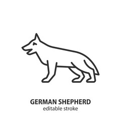 German Shepherd line icon. Dog outline vector illustration. Editable stroke.