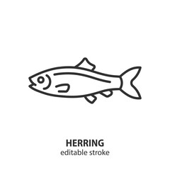 Obraz na płótnie Canvas Herring line icon. Fish outline vector illustration. Editable stroke.