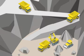 Rolgordijnen 3D Isometric Flat Vector Conceptual Illustration of Industrial Machinery, Quarry Landscape © TarikVision