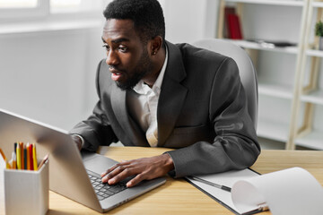 office man male laptop online american education freelancer student computer job african