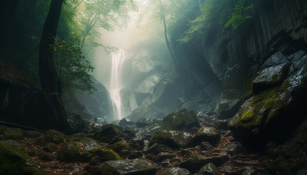 Tranquil scene of majestic mountain range in non urban environment generated by AI