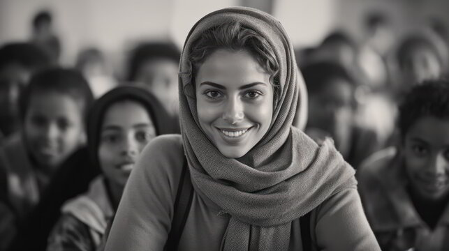 Fictional Arabic school teacher with fictional kids