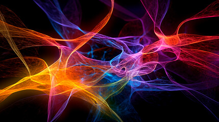 The photo showcases multicolored connections that bear resemblance to neurons. The image is a vivid representation of the intricacy and abstractness of brain function. Generative AI