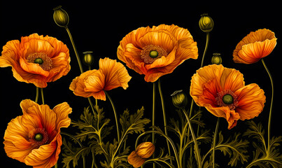 Obraz premium Realistic golden poppies flowers illustration wallpaper created with Generative AI technology