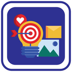   Search Engine Optimization vector icon with blue background and lined border