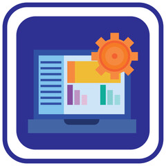   Search Engine Optimization vector icon with blue background and lined border