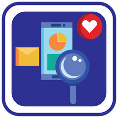   Search Engine Optimization vector icon with blue background and lined border