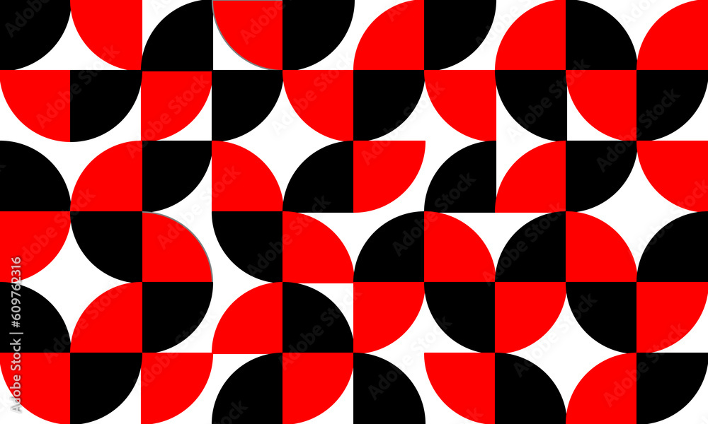 Wall mural red and black quadrant geometric seamless pattern. vector repeating texture.