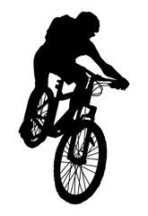 Fototapeta na wymiar Man riding a mountain bike, black and white silhouette