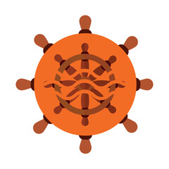 Fototapeta premium Ship rudder vector icon with orange background