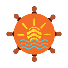 Sun on the beach vector icon with orange background