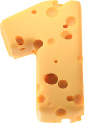 Cheesy Numbers: Stylized 3D Cheese-inspired Digit 1