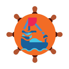 ship vector icon with orange background