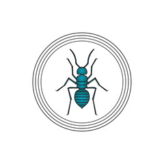 vector image of blue ant with white background and black lines