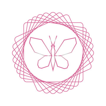 vector image of butterfly in lines of pink color with white background
