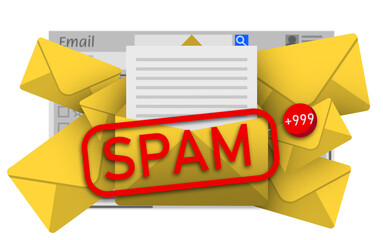 Illustration of email app interface with spam warning message