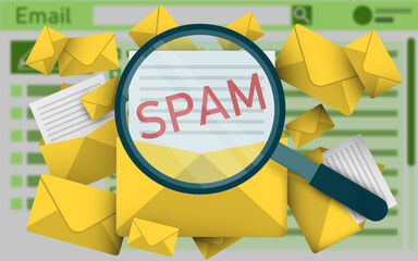Illustration of email app interface with spam warning message