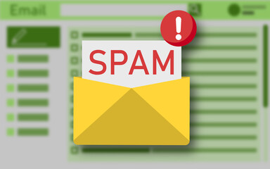 Illustration of email app interface with spam warning message
