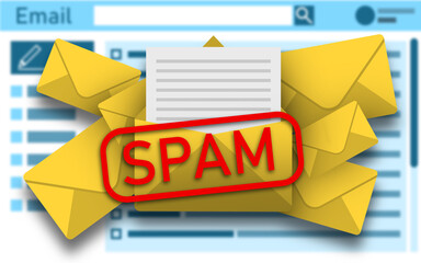 Illustration of email app interface with spam warning message