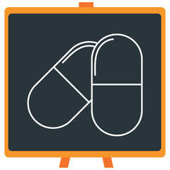 Chemistry laboratory capsules vector icon in white lines with dark border