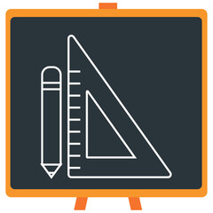 Vector icon of a chemistry laboratory square and pencil in white lines with dark border