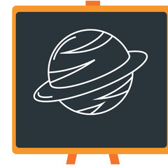 Chemistry laboratory mars planet vector icon in white lines with dark border