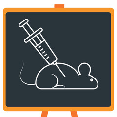 Vector icon of a mouse with a chemistry laboratory syringe in white lines with dark border