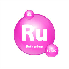 Ruthenium (Ru) icon structure chemical element round shape circle Pink. 3D Illustration vector. Chemical element of periodic table Sign with atomic number. Study in science for education.	