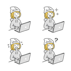 パソコンを操作する女性のセット