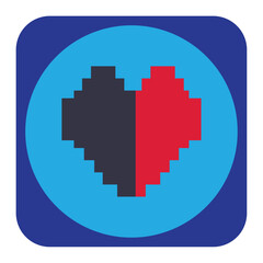 vector icon of a pixelated video game heart with blue background