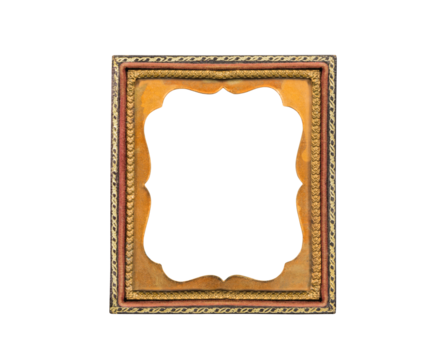 Antique tintype photo holder picture frame isolated with cut out center.